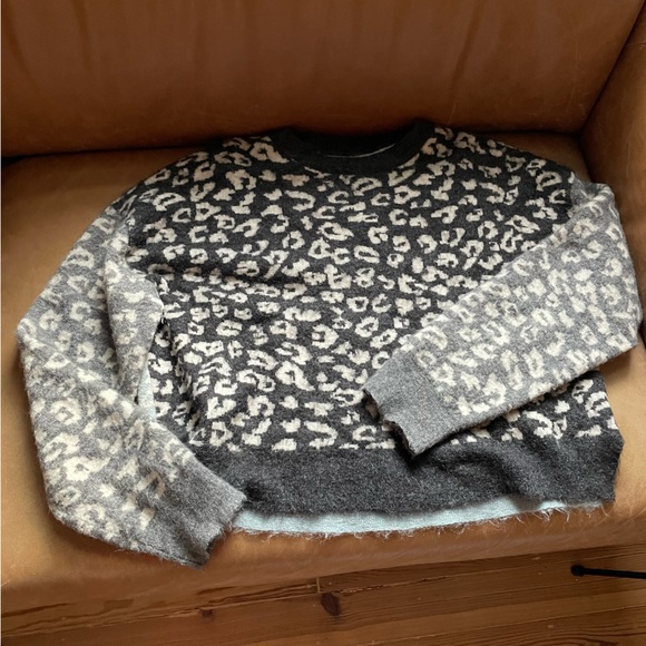 All Saints Leya Crewneck wool mohair leopard animal print pattern sweater fuzzy - Picture 3 of 8